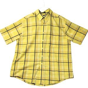 Towncraft Shirt Men's L Short Sleeve Button Up Down Wrinkle-Free Yellow Beachy